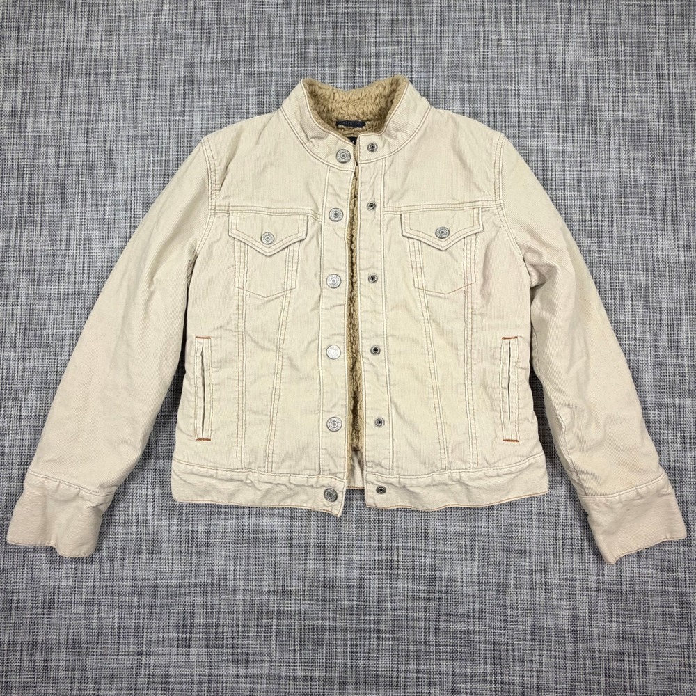 Gap Women Vintage Corduroy Sherpa Lined Trucker Jacket Cream Size M Fall 2003